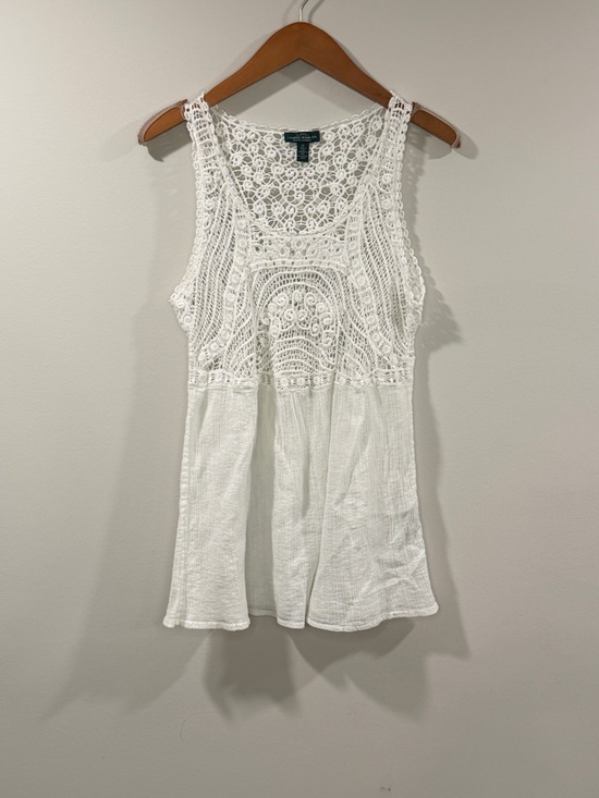 Ralph Lauren Tops - Ralph Lauren Womens White Crochet Panel Sleeveless Tank Top Size M